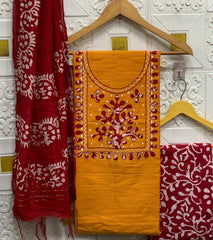 Silk with slub batik patch work suit - Eshana Collections