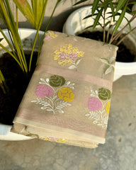 Stylish Banarasi handloom tissue embroidered flower design saree - Eshana Collections