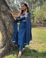 Indigo printed pure cotton suit - Eshana Collections