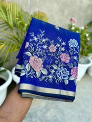Banarasi Handloom Cotton Soft Embroidered Flowers Saree - Eshana Collections