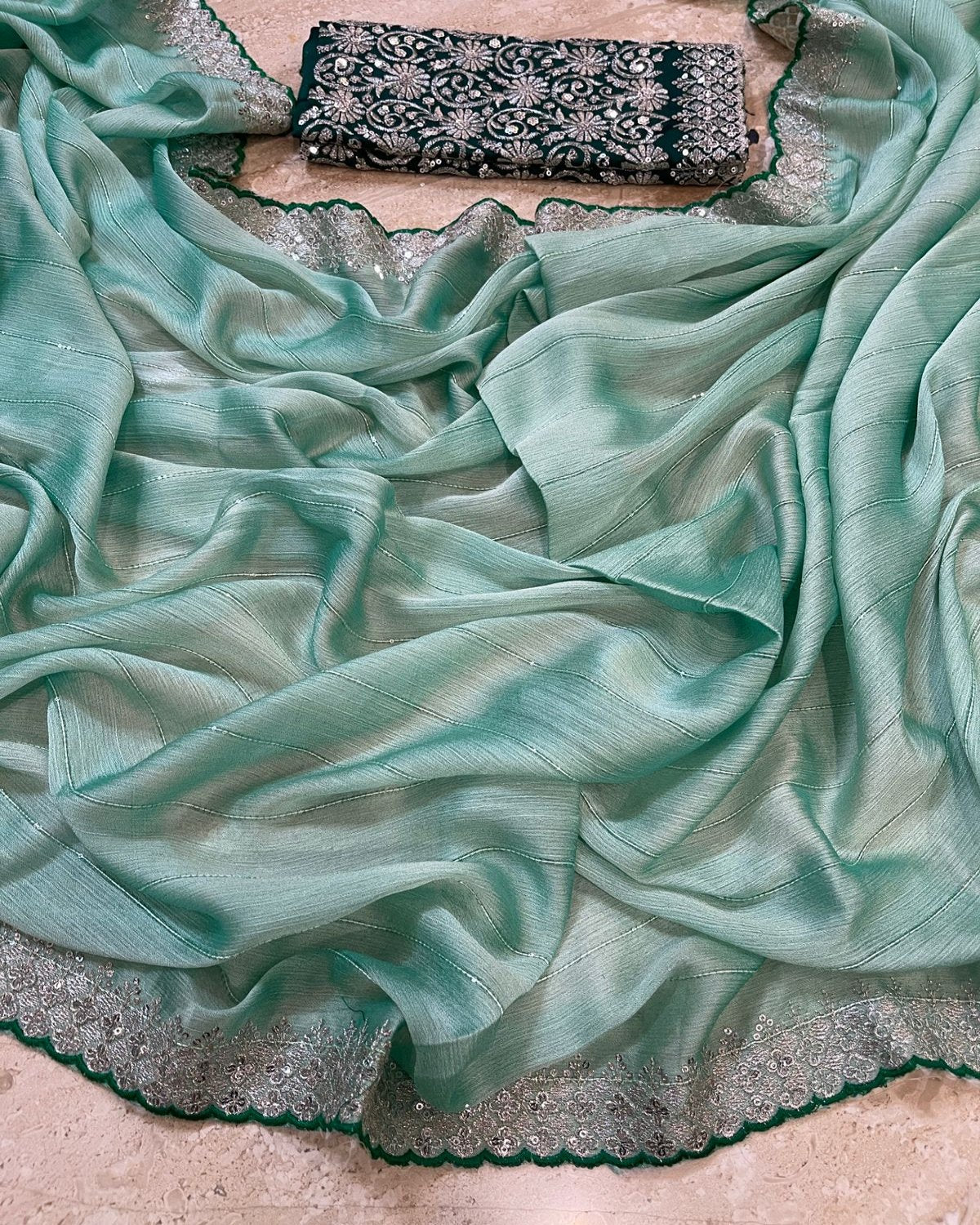 Chiffon Sequence Multi Embroidery Work Saree - Eshana Collections