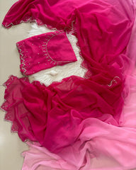 Shaded Soft Georgette Saree with a Floral Blouse - Eshana Collections