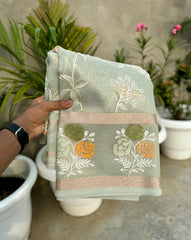 Stylish Banarasi handloom tissue embroidered flower design saree - Eshana Collections