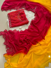 Shaded Soft Georgette Saree with a Floral Blouse - Eshana Collections