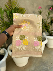 Stylish Banarasi handloom tissue embroidered flower design saree - Eshana Collections