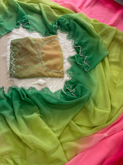 Shaded Soft Georgette Saree with a Floral Blouse - Eshana Collections