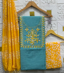 Silk with slub batik patch work suit - Eshana Collections