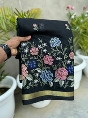 Banarasi Handloom Cotton Soft Embroidered Flowers Saree - Eshana Collections