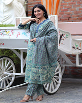 Printed kurti with hand sequence work with cotton - Eshana Collections