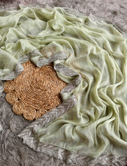 Pure Shimmer Saree With Jarkan Lace Border - Eshana Collections