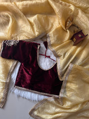 Gold Tissue Designer Saree with Velvet Blouse - Eshana Collections