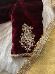 Gold Tissue Designer Saree with Velvet Blouse - Eshana Collections