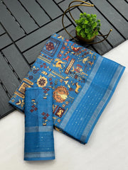 Linen saree with warli prints - Eshana Collections