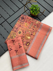 Linen saree with warli prints - Eshana Collections