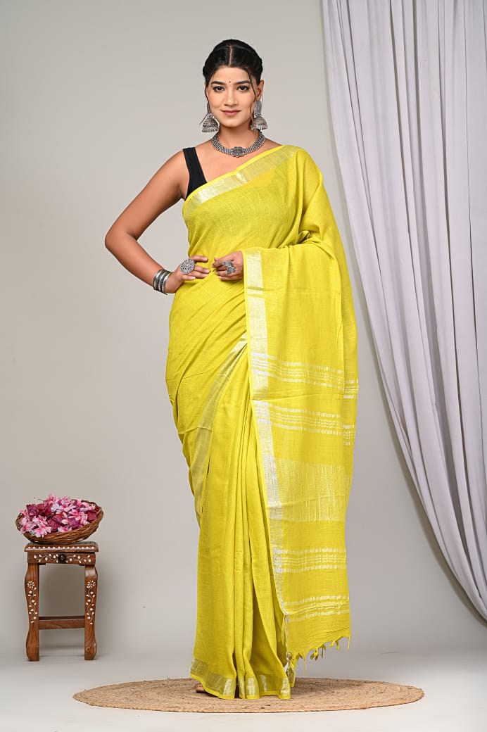 Plain linen sarees - Eshana Collections