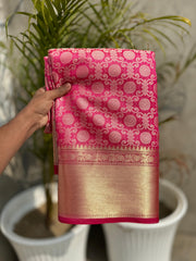 The pink semi silk saree in kanjiwaram designs - Eshana Collections
