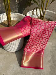 The pink semi silk saree in kanjiwaram designs - Eshana Collections