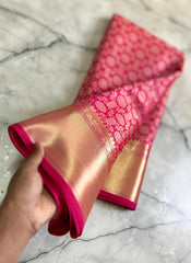 The pink semi silk saree in kanjiwaram designs - Eshana Collections