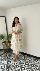 Printed white Kurta palazzo set - Eshana Collections