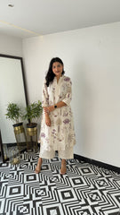 Printed white Kurta palazzo set - Eshana Collections