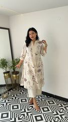 Printed white Kurta palazzo set - Eshana Collections
