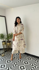 Printed white Kurta palazzo set - Eshana Collections
