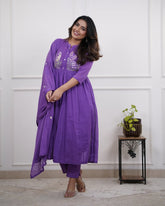 Cotton anarkali sets / bright in purple