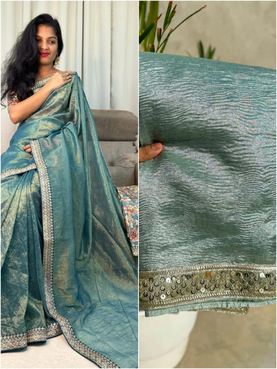 Tissue Crushed Sarees - Eshana Collections