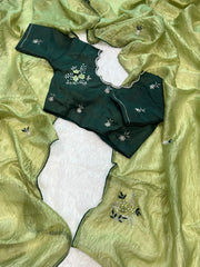 Premium Glass Tissue Gold Saree - Eshana Collections