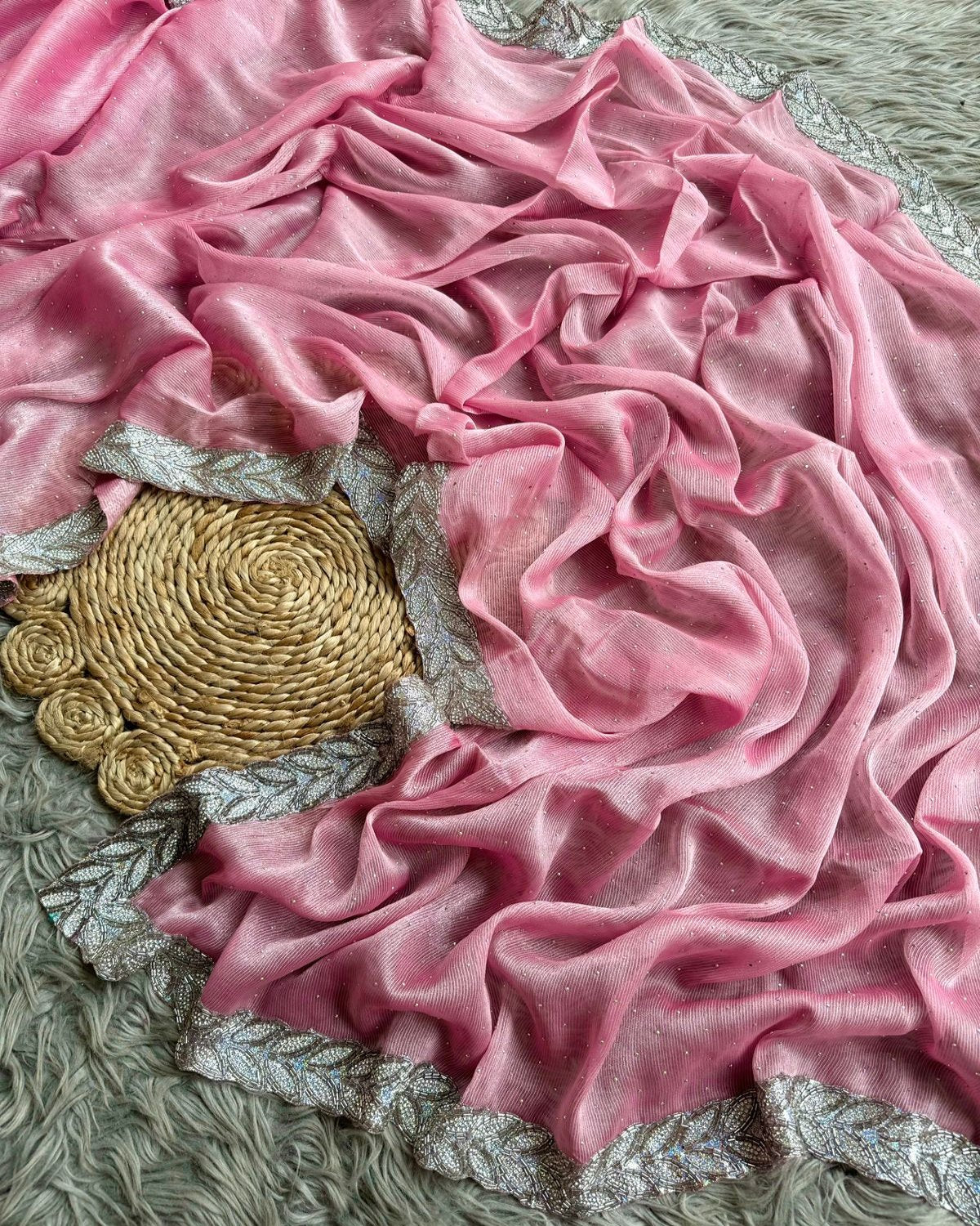 Pure Shimmer Saree With Jarkan Lace Border - Eshana Collections