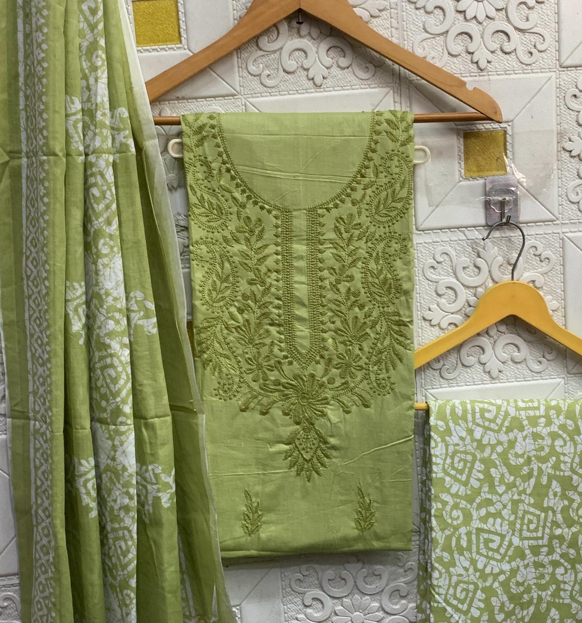 Cotton dress material with embroidery - Eshana Collections