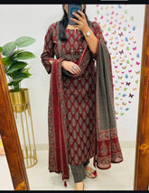 Cotton suit/ salwar in ajrakh prints - Eshana Collections