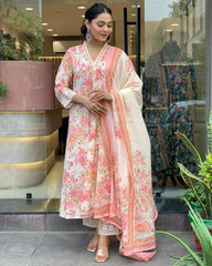 Anarkali kurta pant and dupatta set