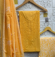 Cotton dress material with embroidery - Eshana Collections