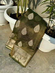 Banarasi tissue crushed Katan silk fabric saree - Eshana Collections