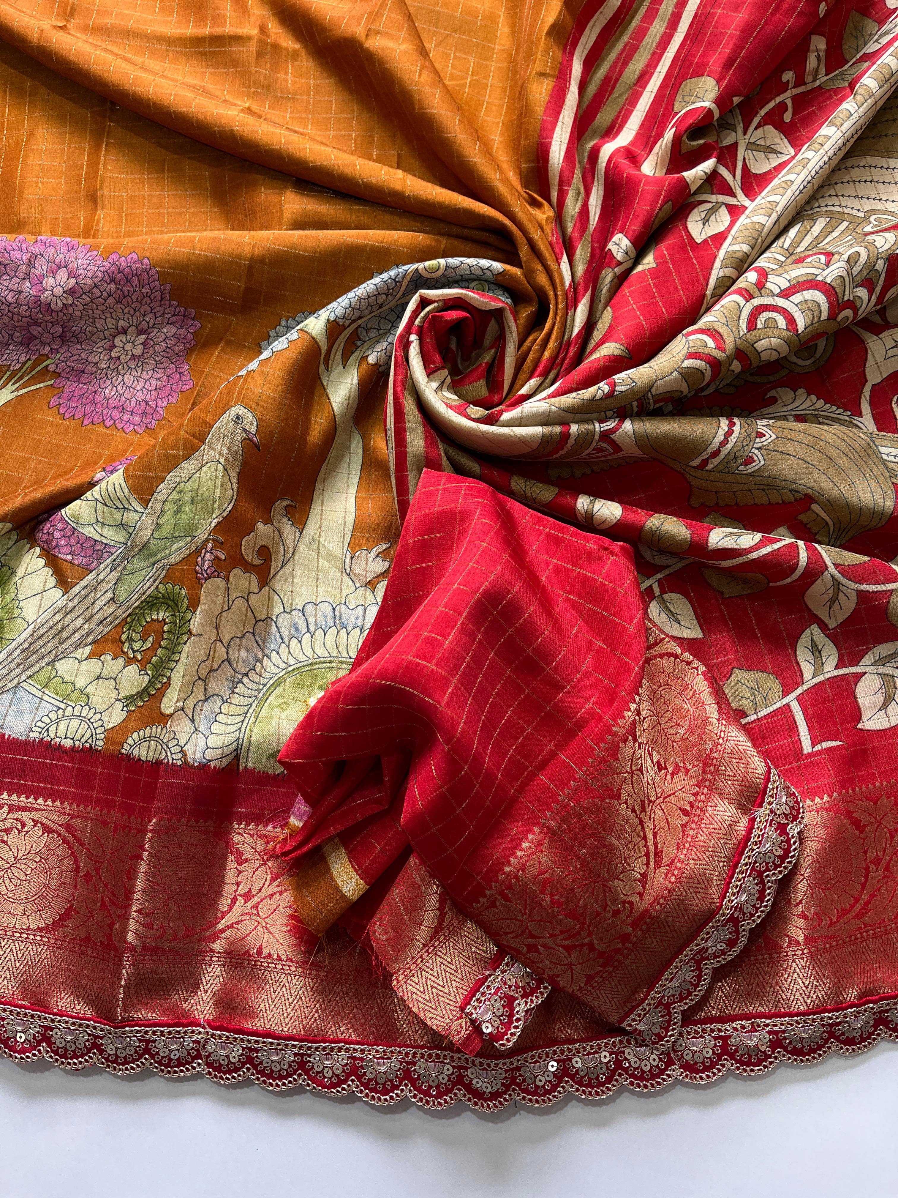 Soft Silk Kalamakari Saree - Eshana Collections