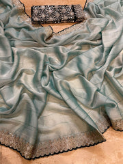 Chiffon Sequence Multi Embroidery Work Saree - Eshana Collections