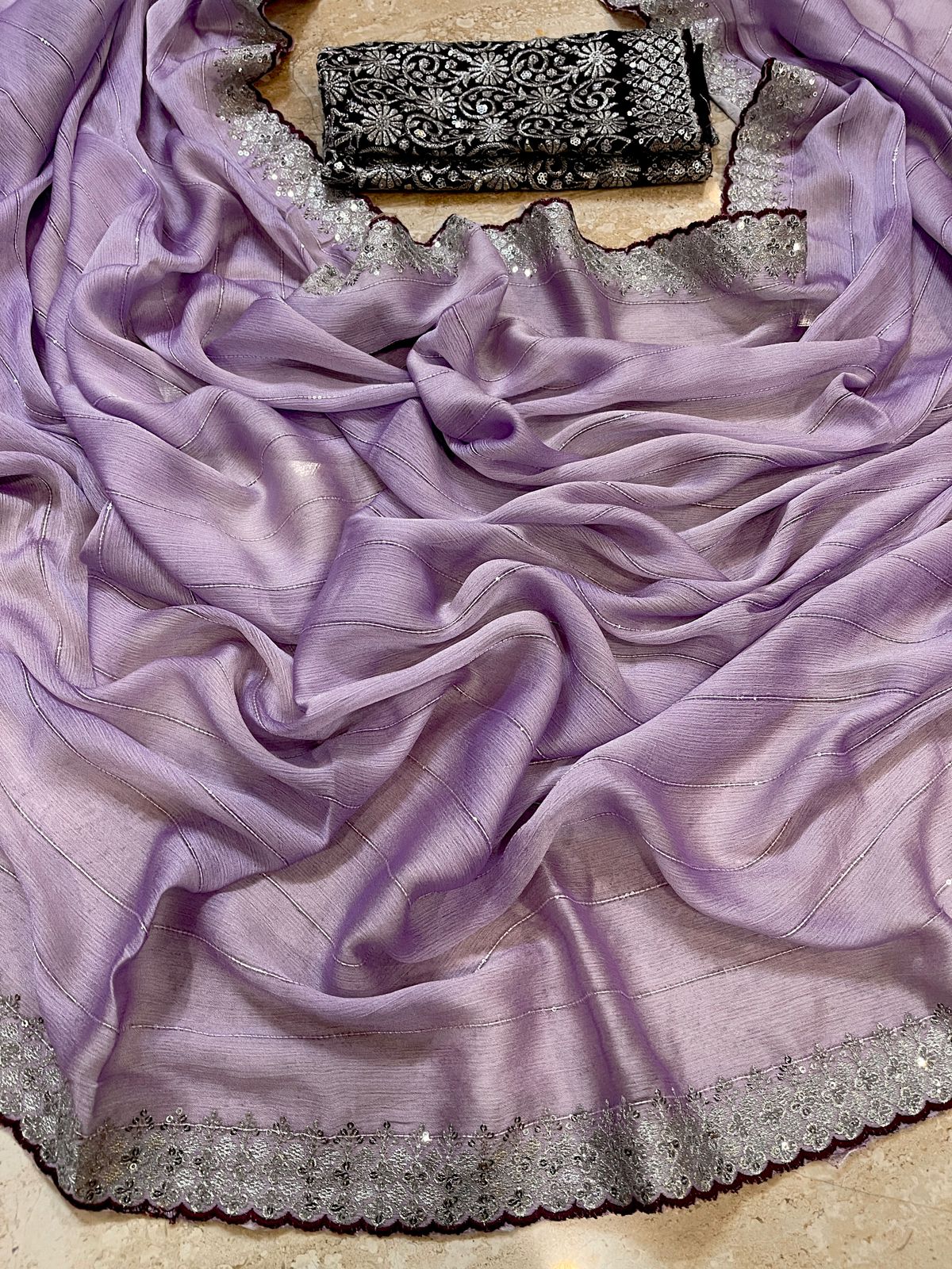 Chiffon Sequence Multi Embroidery Work Saree - Eshana Collections