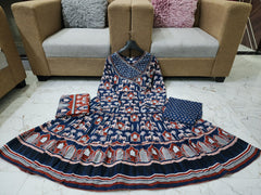 Printed long gown Kurti with pants and dupatta - Eshana Collections