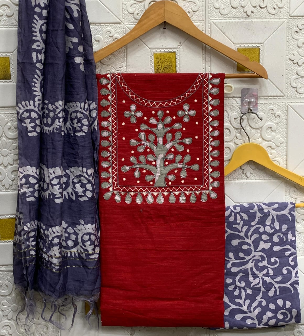 Silk with slub batik patch work suit - Eshana Collections