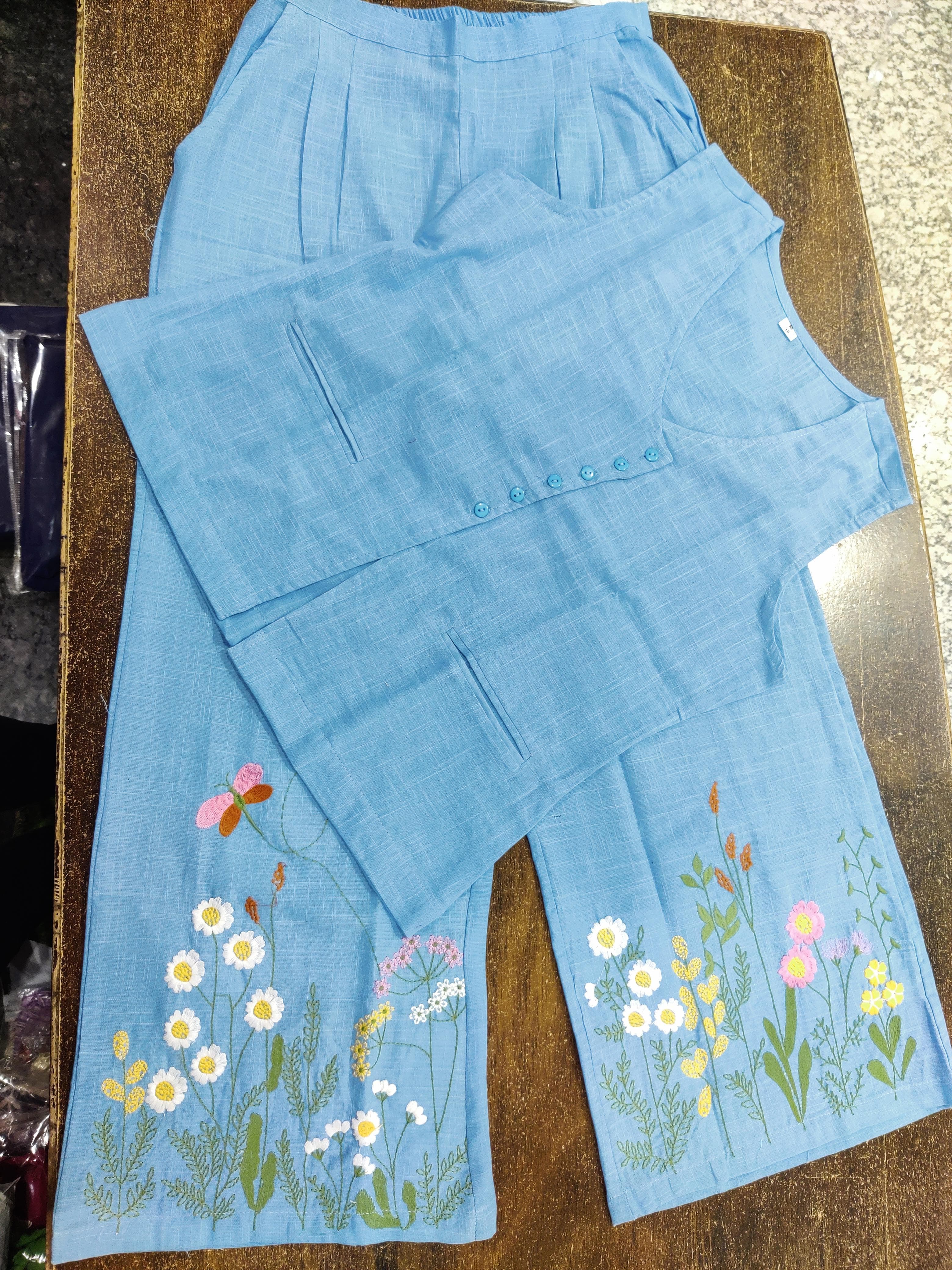 Summer embroidery work co-ord  set - Eshana Collections