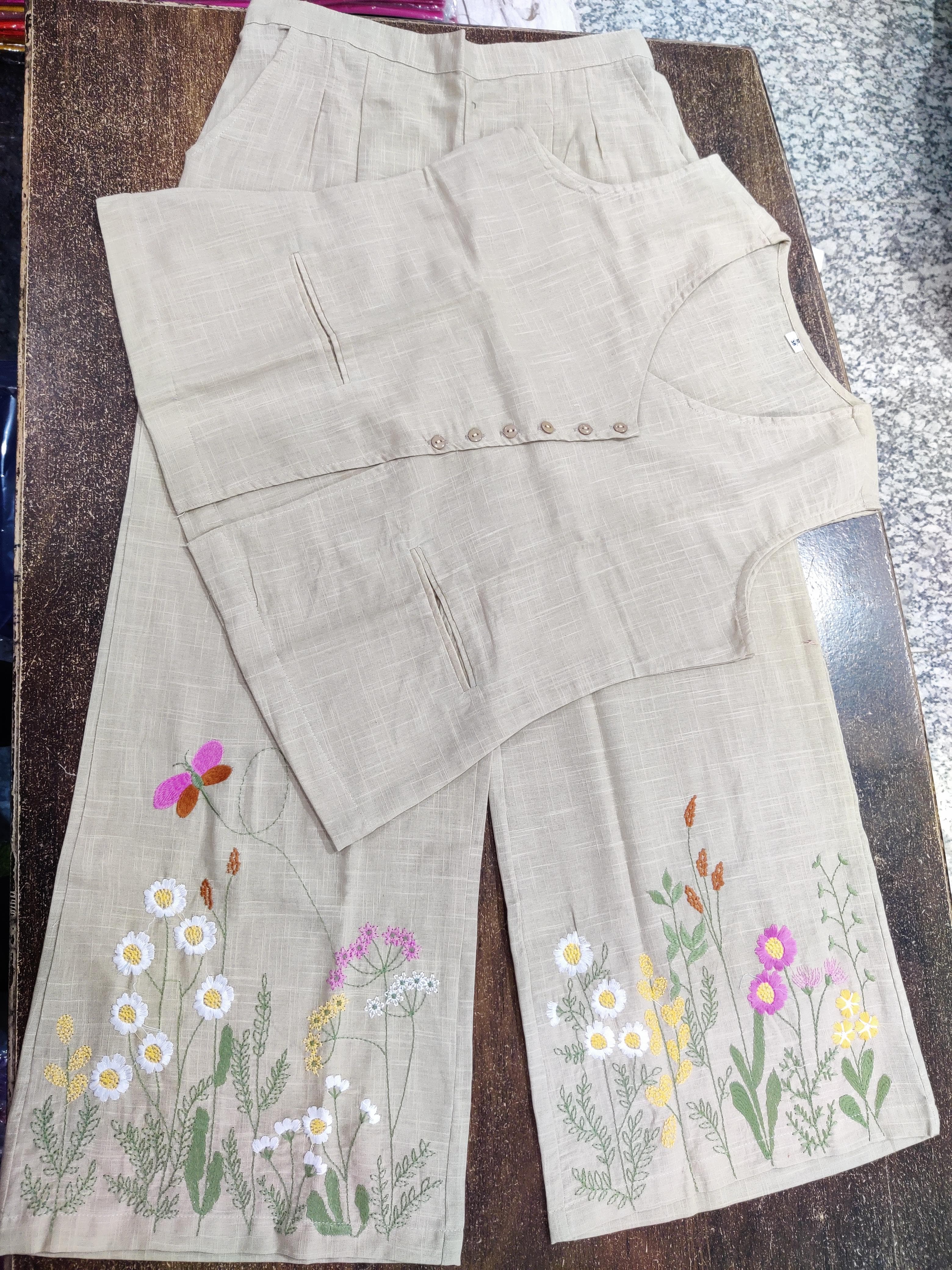 Summer embroidery work co-ord  set - Eshana Collections