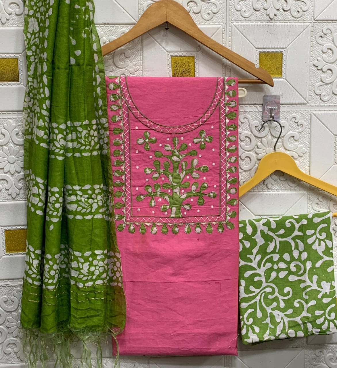 Silk with slub batik patch work suit - Eshana Collections