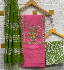 Silk with slub batik patch work suit - Eshana Collections