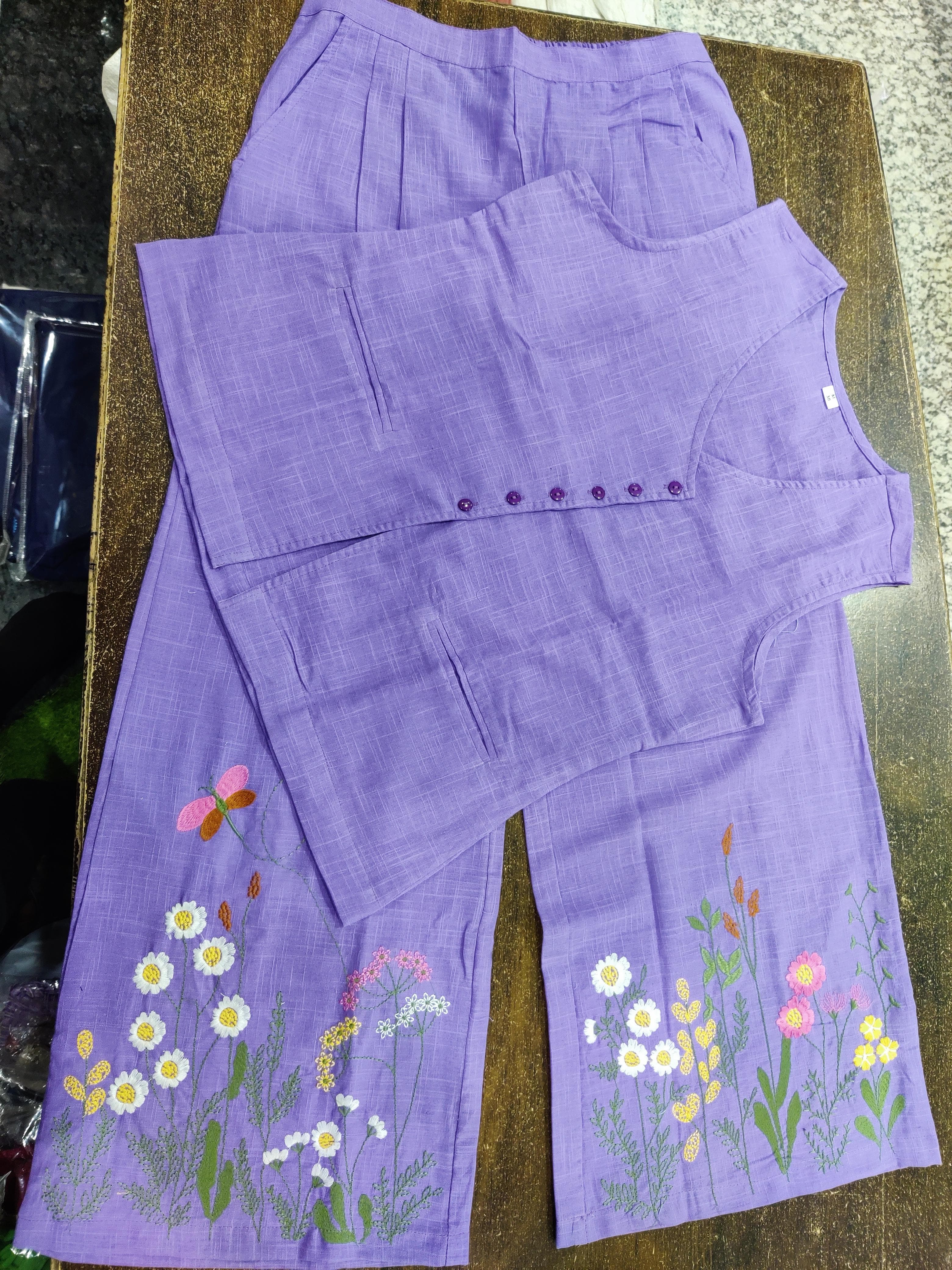Summer embroidery work co-ord  set - Eshana Collections