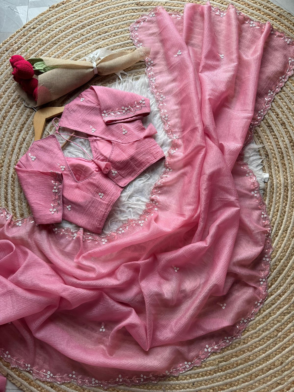 Candy tissue crushed sarees - Eshana Collections