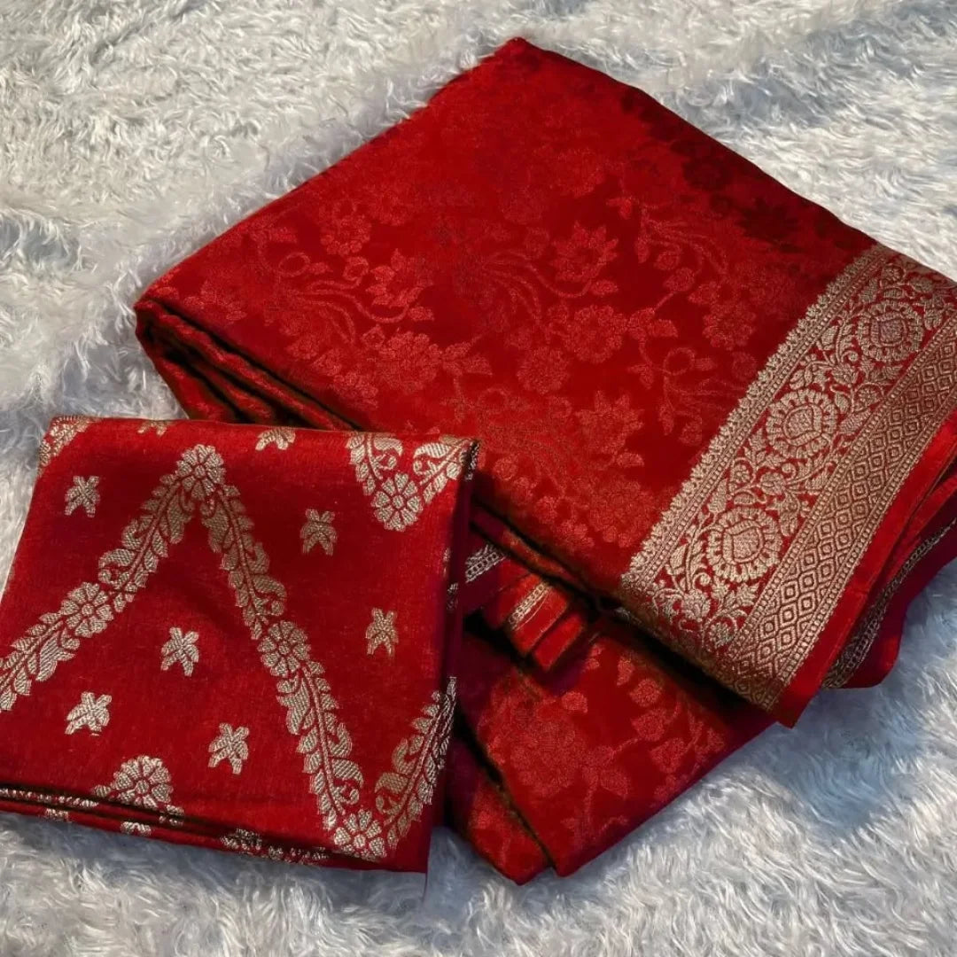 Beautiful Chinon Crepe Sarees | Designer Blouse Included - Eshana Collections