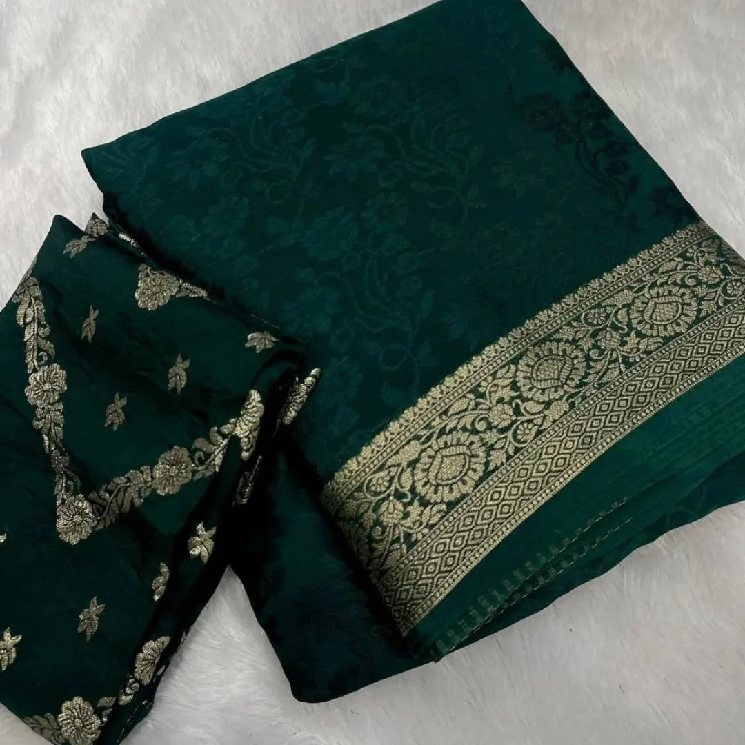 Beautiful Chinon Crepe Sarees | Designer Blouse Included - Eshana Collections