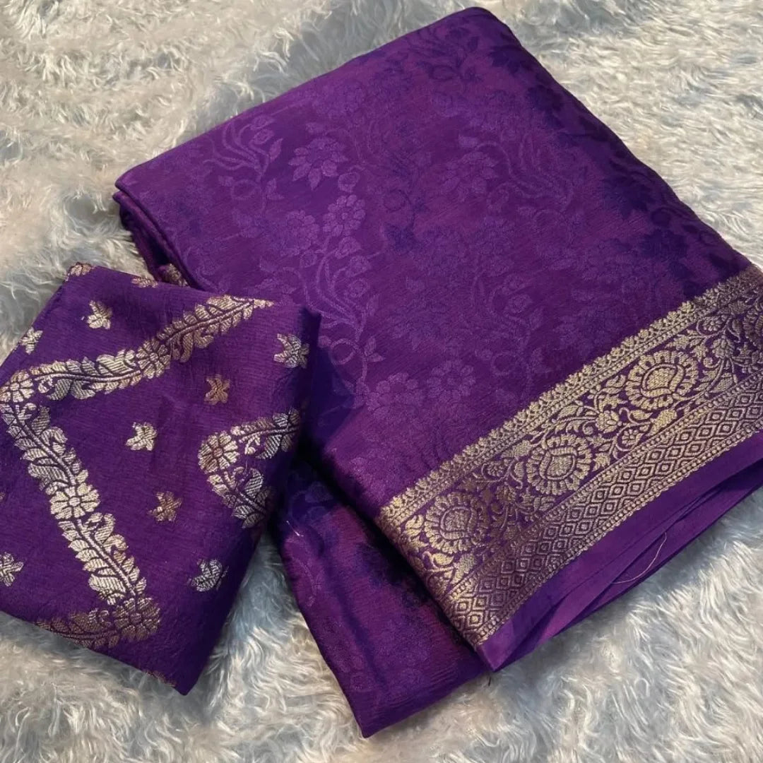 Beautiful Chinon Crepe Sarees | Designer Blouse Included - Eshana Collections