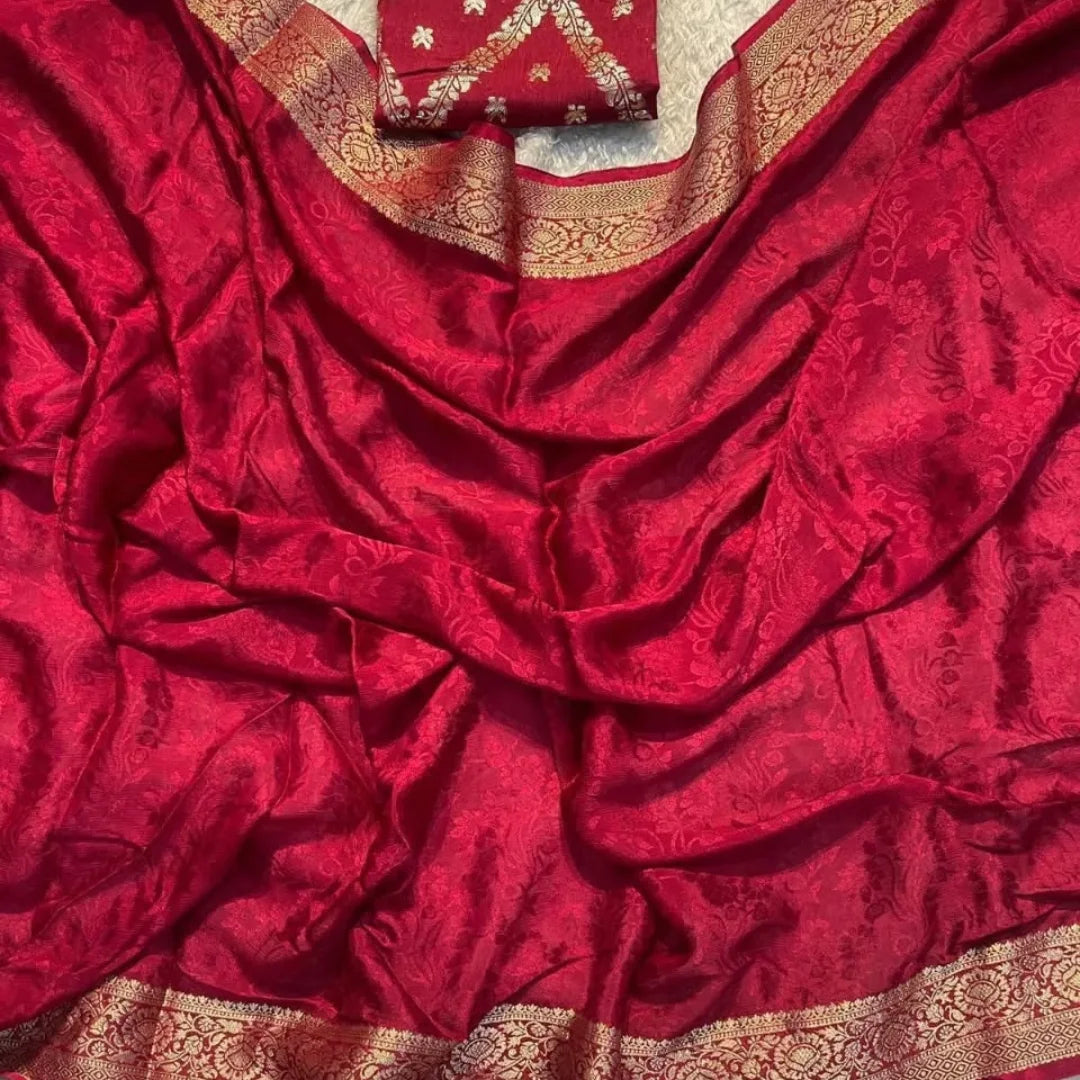 Beautiful Chinon Crepe Sarees | Designer Blouse Included - Eshana Collections